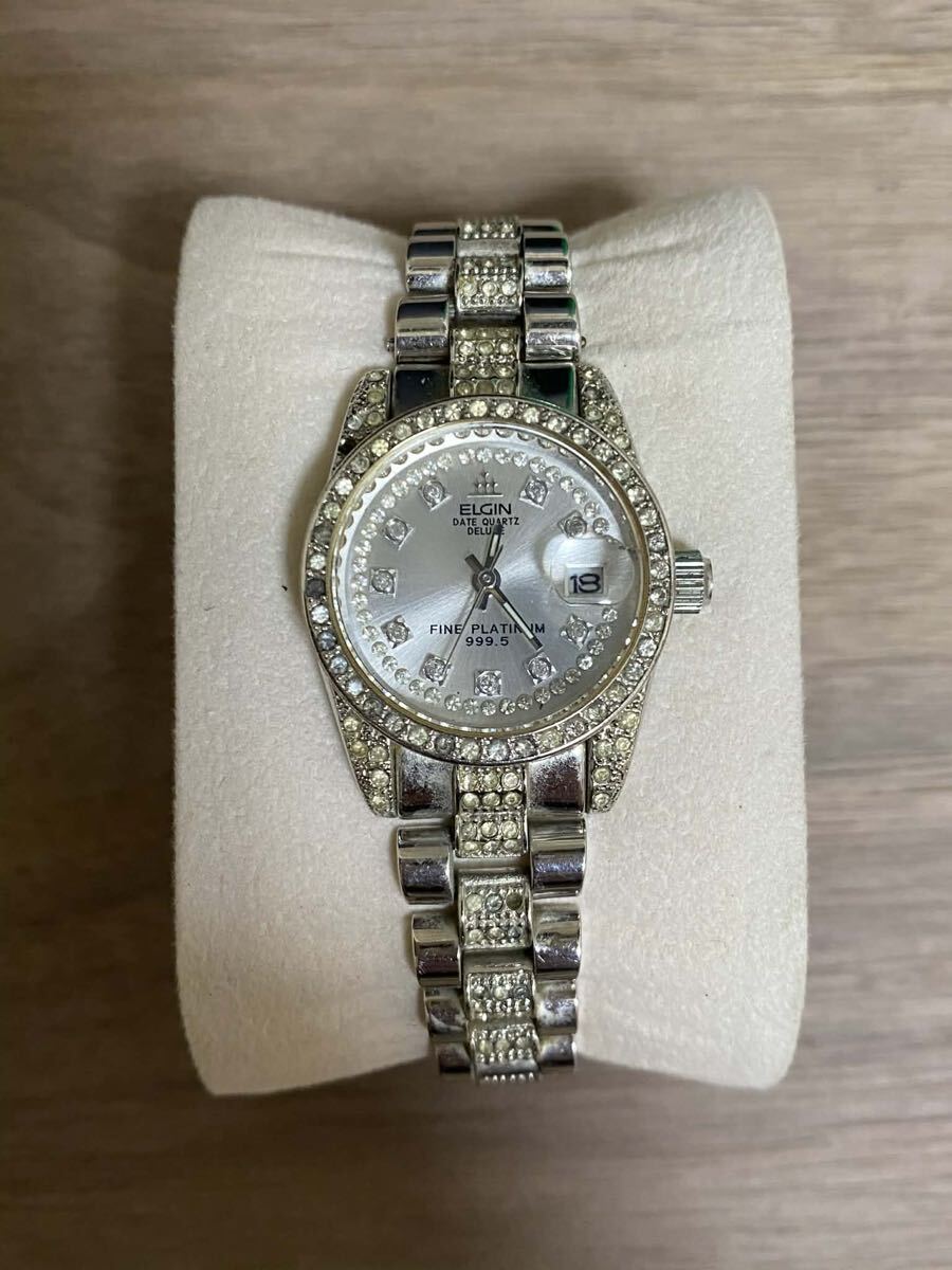 ELGIN エルジン FINE PLATINUM 999.5 FK-972-E 腕時計 レディース ウォッチ クォーツ quartz デイト 銀 シルバー 
