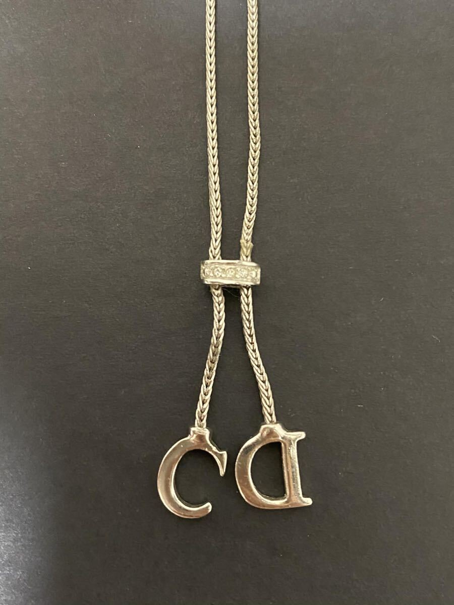 Dior ディオール ディオール CDロゴ Y字ラインストーンネックレス シルバー