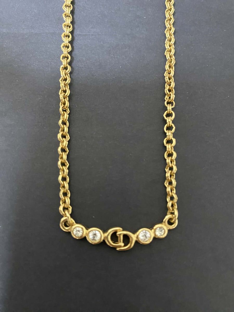 クリスチャンディオール　ヴィンテージゴールド チェーンネックレス ストーン付き