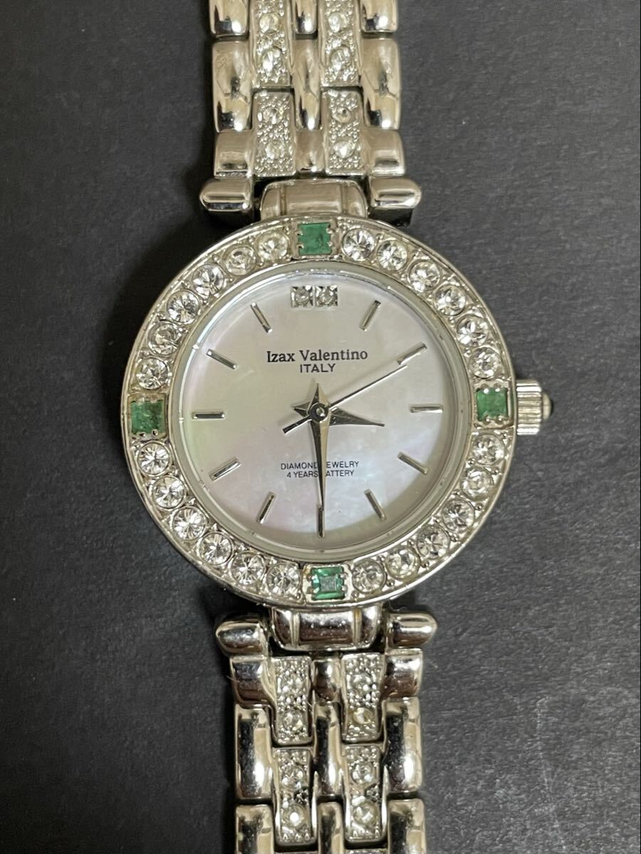 アイザックバレンチノ 天然エメラルド ダイヤベゼル 腕時計