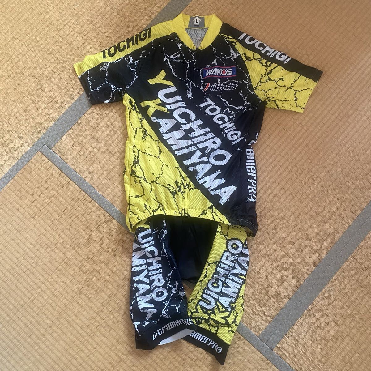 神山雄一郎 オリジナルサイクリングウエア ジャージ 半袖上下 上L下LL クレーマージャパン製 Cramer Japan サイクルジャージ 競輪 レア物