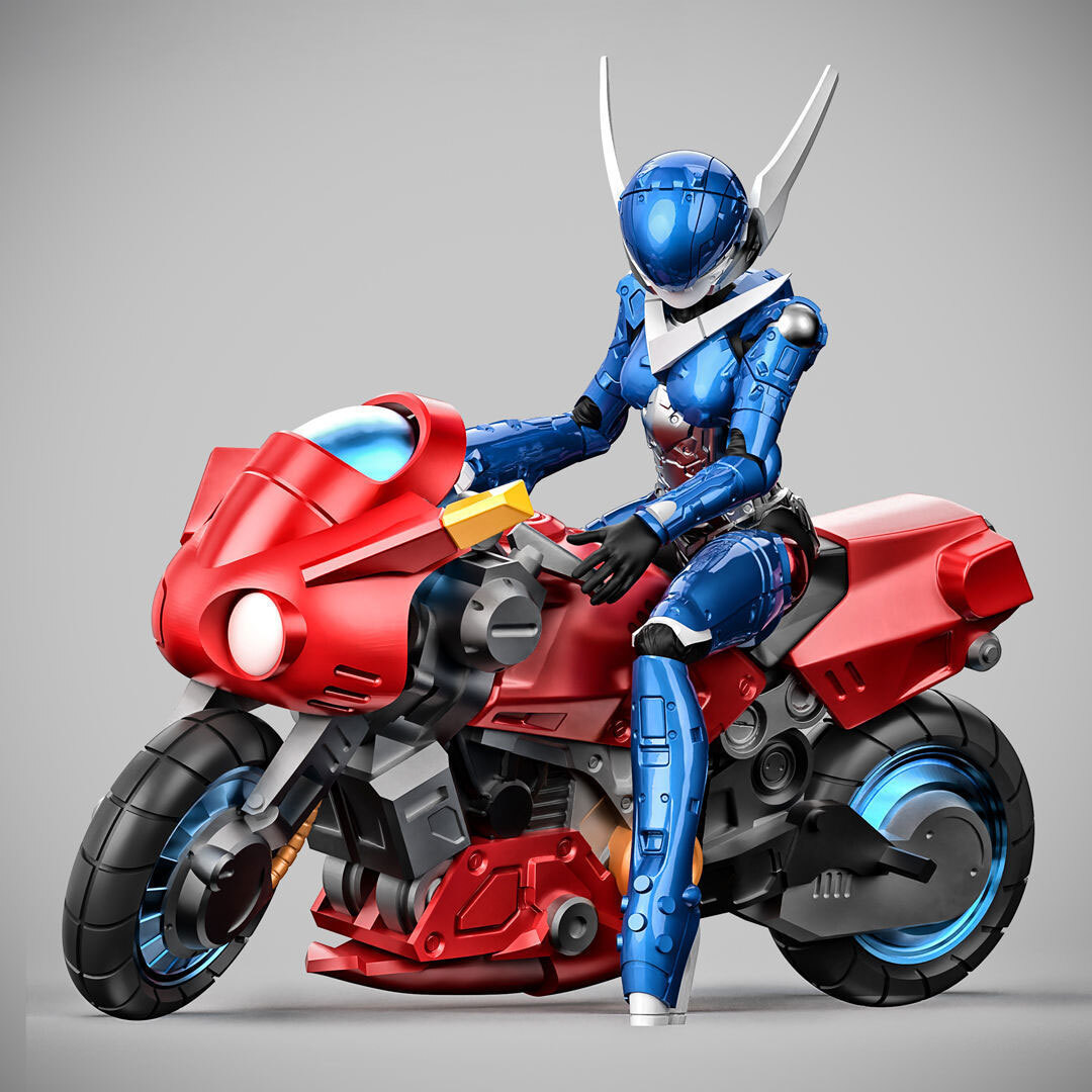 バブルガムクライシス プリス ハードスーツ & モトスレイヴ モトサイクル形態 BUBBLEGUM CRISIS Priss Hardsuit 3Dプリント 未組立・未塗装