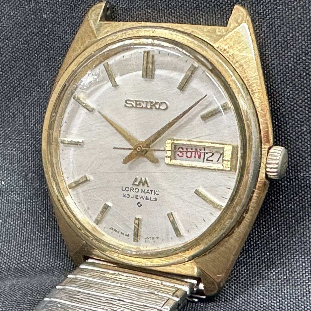 1円～ 6TN33000326 SEIKO セイコー LORD MATIC ベルト破損 5606-7000 AT 自動巻き メンズ 腕時計 社外ベルト 稼働確認 現状品