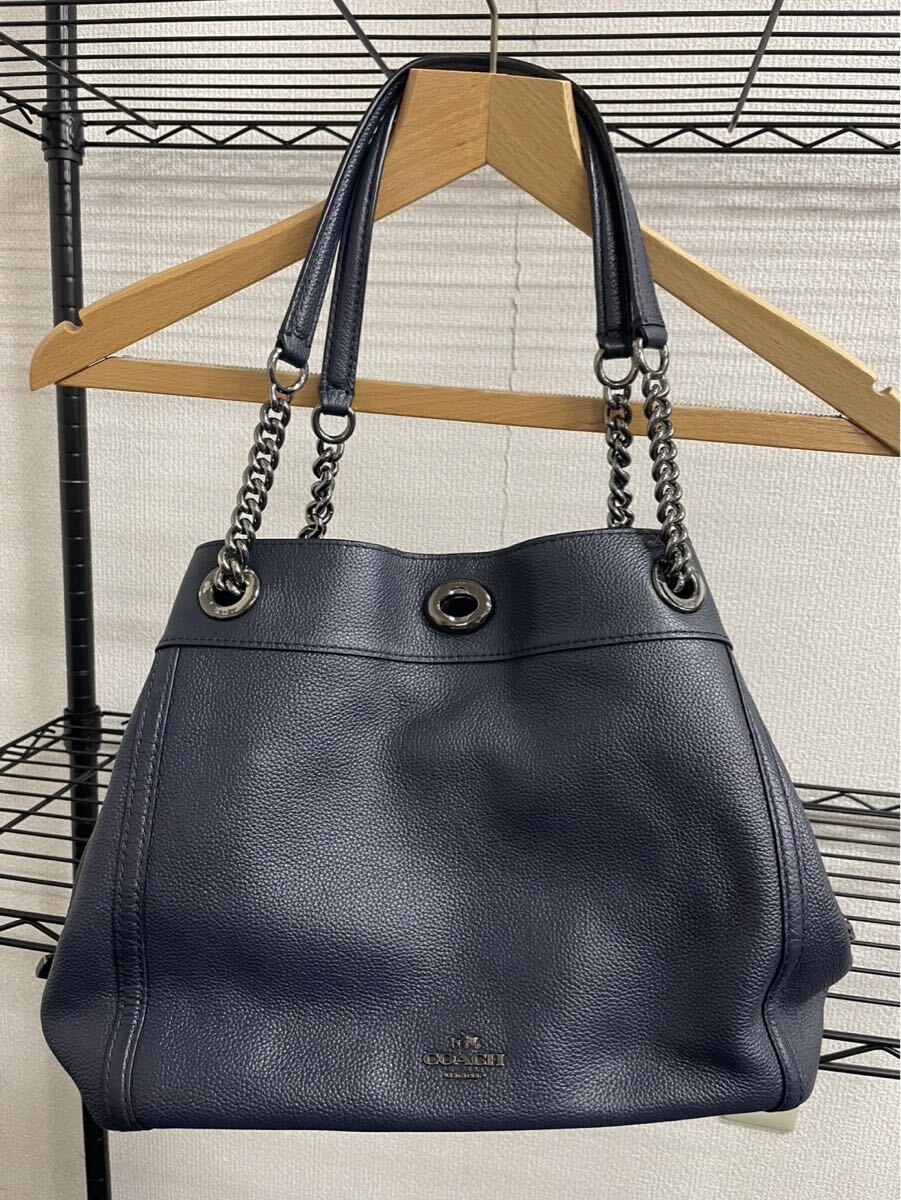 COACH コーチ ターンロック イーディー ショルダーバッグ 36855 レザー チェーン ネイビー　