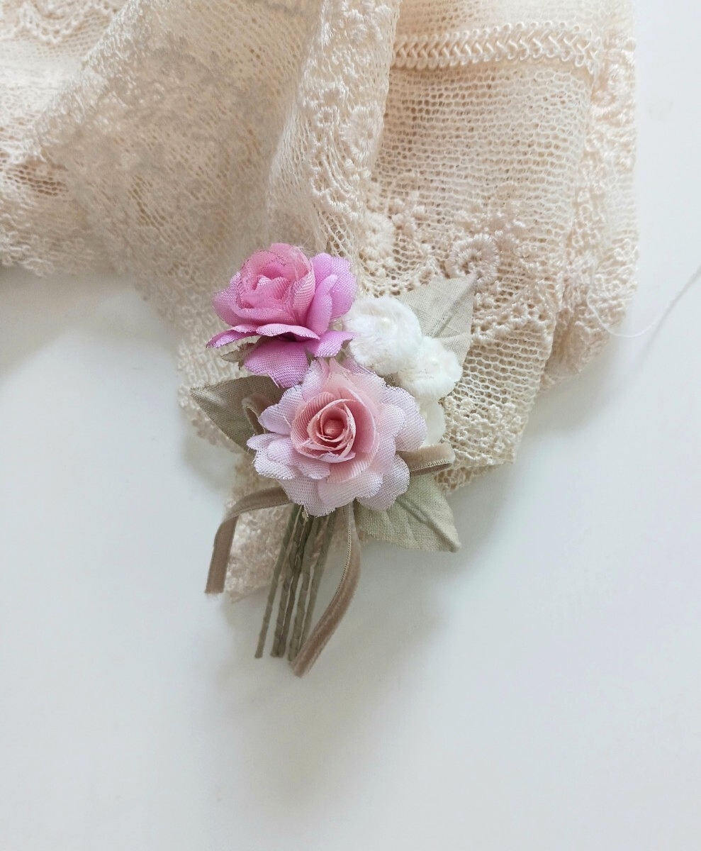 染め布花＊薔薇の花束コサージュ