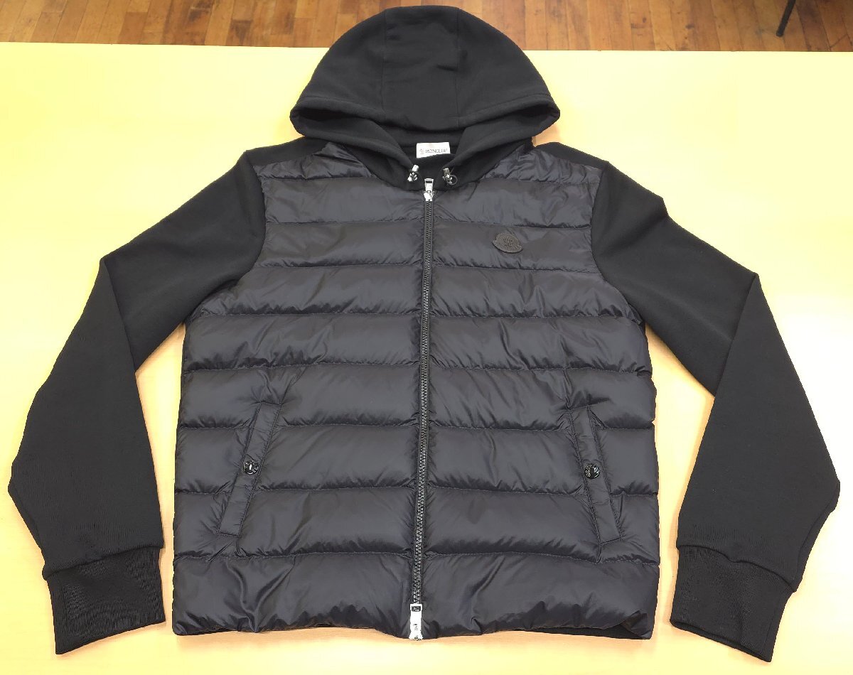美品 MONCLER モンクレール FELPA APERTA CON CAPPUCCIO 23AW ダブルジップ ダウンパーカー Ｍサイズ ブラック 切替