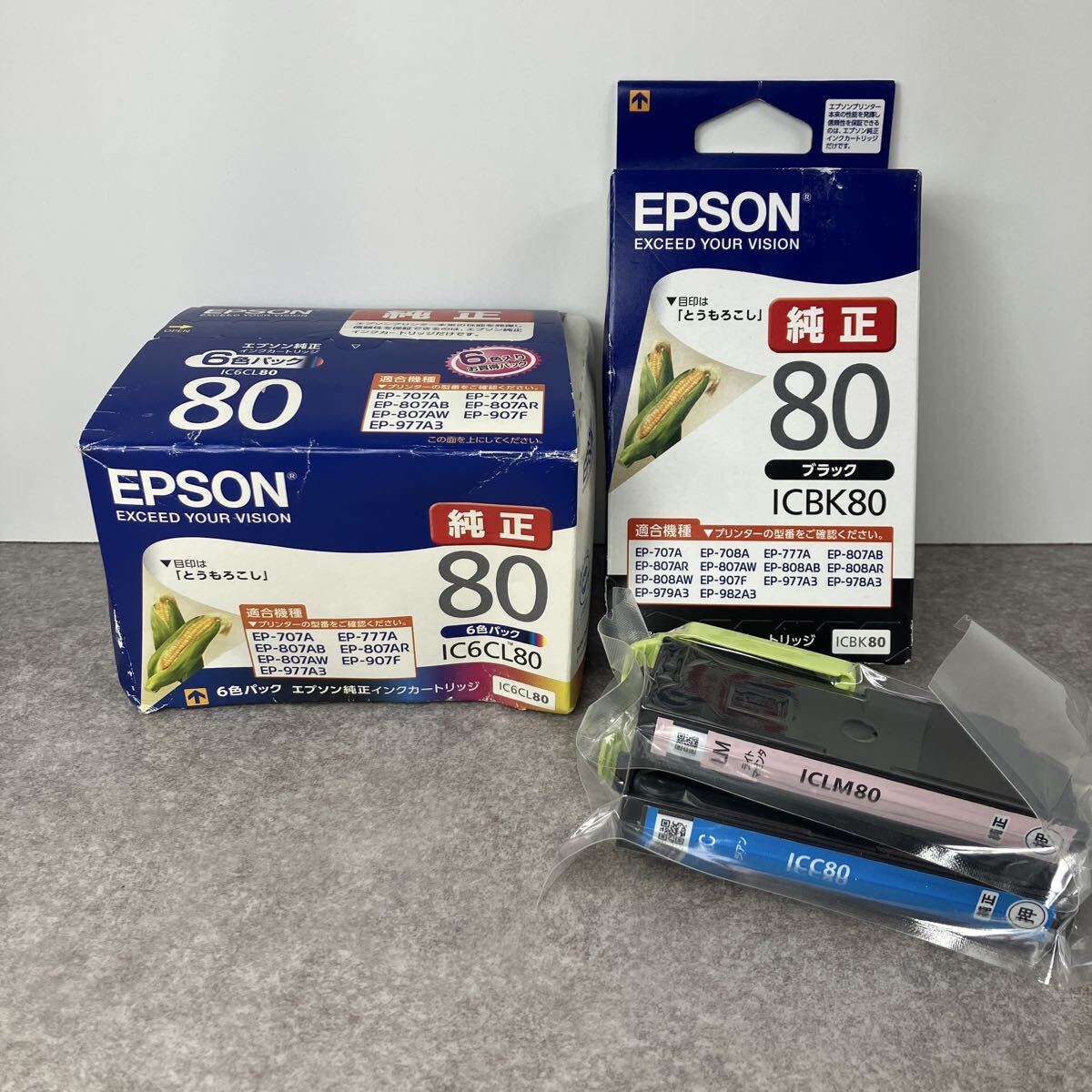 未使用EPSON 純正 インクカートリッジ とうもろこし IC6CL80/ ICBK80/ICC80/ICLM80【期限切れ】