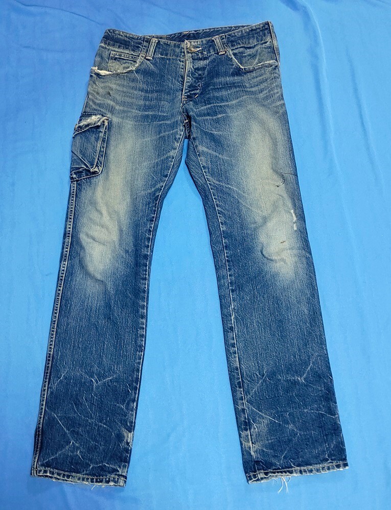 HM52/Johnbull ジョンブル　ダメージデニムパンツ　片側サイドポケット　カーゴ