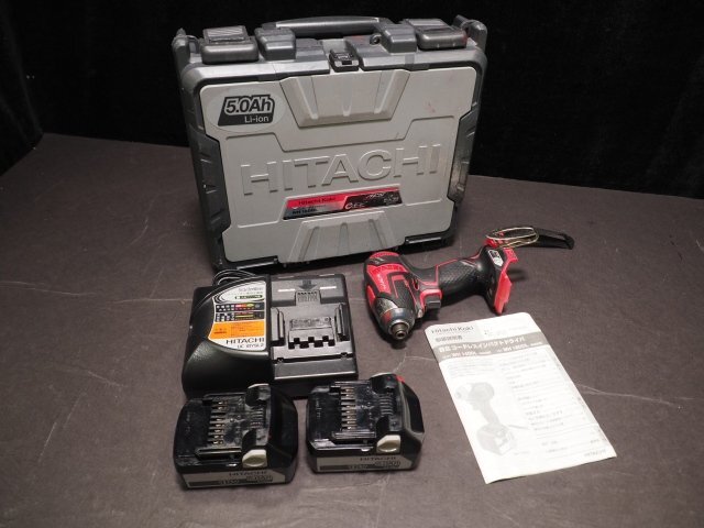 L341【バッテリー難有り】日立 コードレスインパクトドライバ WH18DDL 18v バッテリー5.0Ah 2個 充電器 ケースセット HITACHI