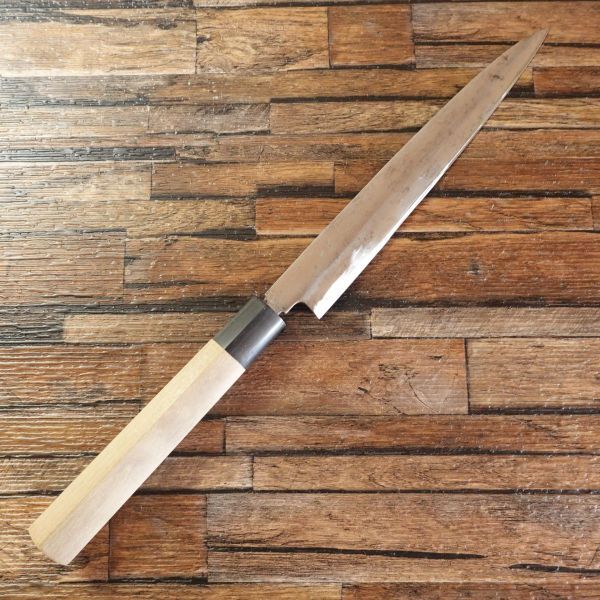 堺一次 柳刃包丁 研ぎ済 水牛柄 刺身包丁 ハガネ 片刃 柄は新品同様 210mm