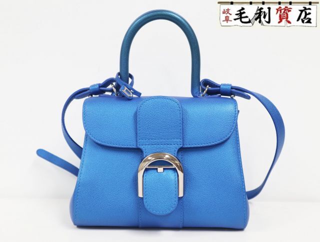 デルヴォー DELVAUX ブリヨン ミニ カーフレザー メタリックブルー ハンドバッグ Brillant Mini 美品 【中古】 バッグ