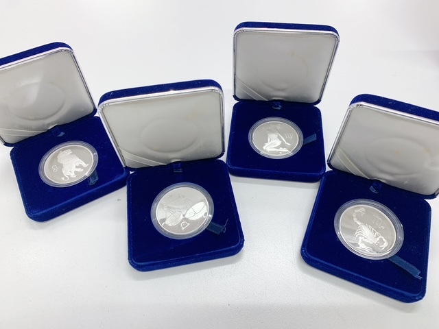 ロシア 3ルーブル 4個 星座 しし座/おとめ座/てんびん座/さそり座 1oz シルバー 2003年　現状品