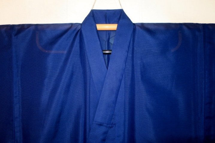 弐9755RM 化繊平絽 男着物単衣 裄70丈147К藍瑠璃色の無地 新品仕立て上がり