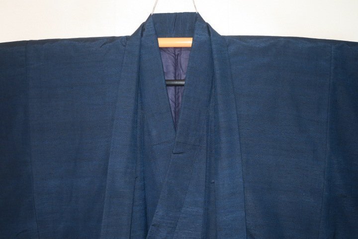 お買い得セール 弐11462 本絹真綿結城紬 男着物羽織 裄68丈127К藍瑠璃 美品 現代物 希少 子供サイズ