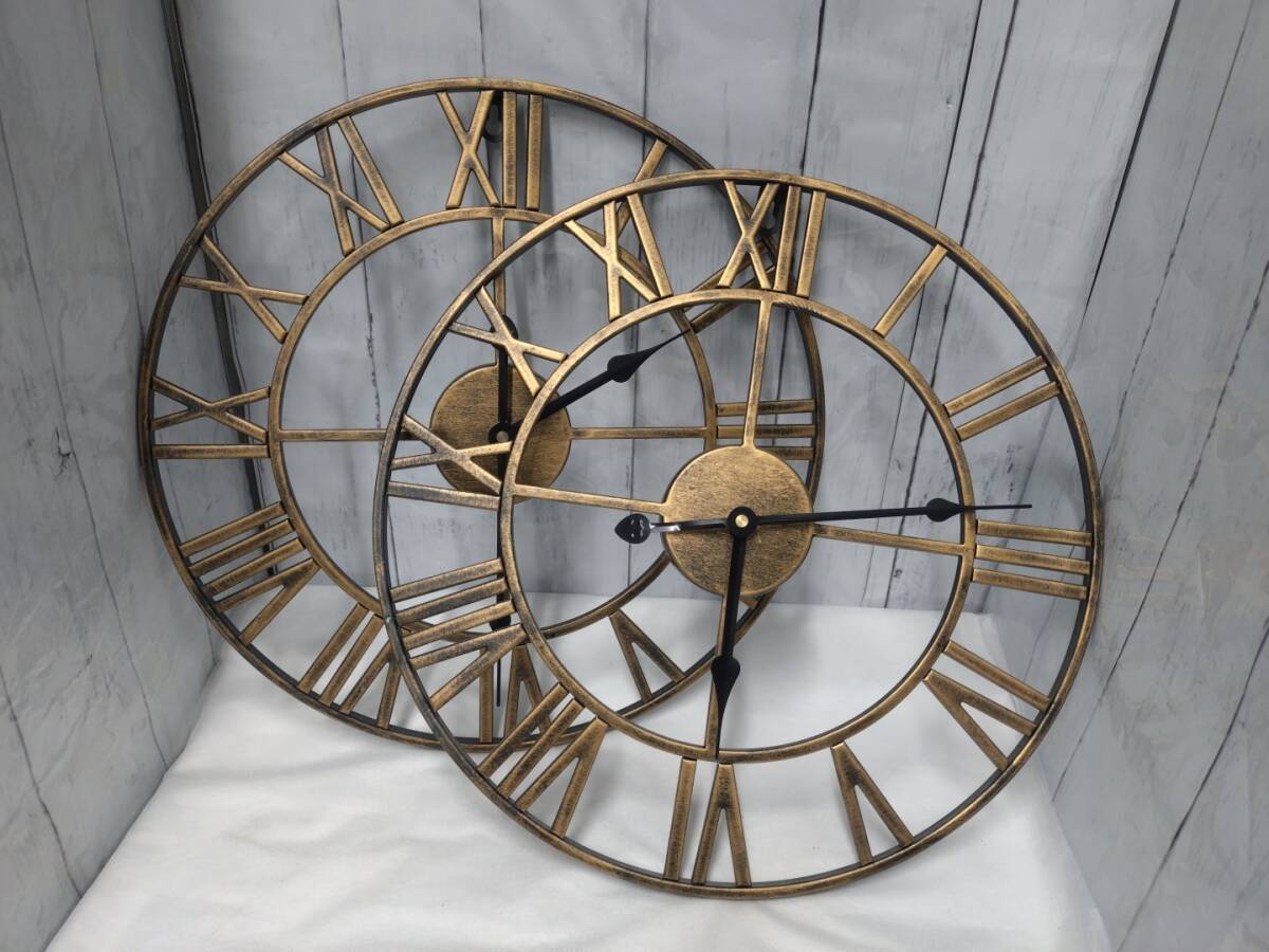 【09】壁掛け時計　ブロンズ アイアンフレーム 2台 難あり