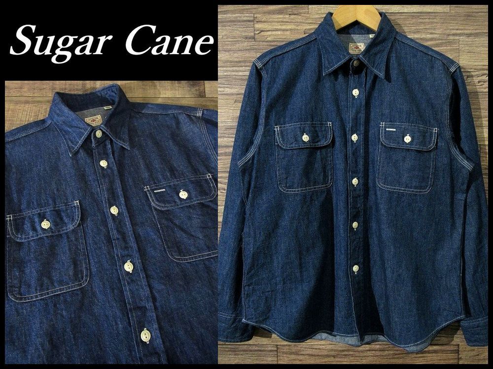 ◆ 東洋 Sugar Cane シュガーケーン SC27852 長袖 9oz ブルー デニム 三本針 トリプルステッチ スタンダード ワーク シャツ インディゴ M