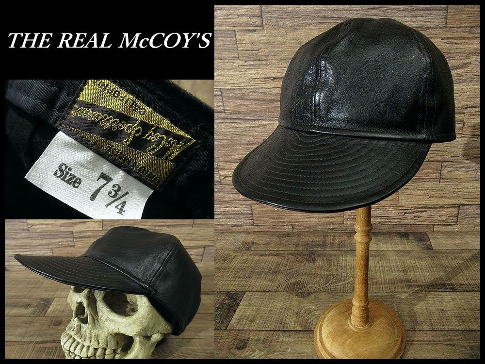 送無 美品 THE REAL McCOY'S リアルマッコイズ TYPE A-3 CAP HORSEHIDE 6パネル ホースハイド レザー A-3 メカニック キャップ 帽子 黒