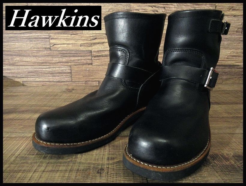 ◆ Hawkins ホーキンス HL40015 SHORT ENGINEER BOOTS スチールトゥ プレーントゥ レザー ショート エンジニア ワーク ブーツ 黒 US8 26.0