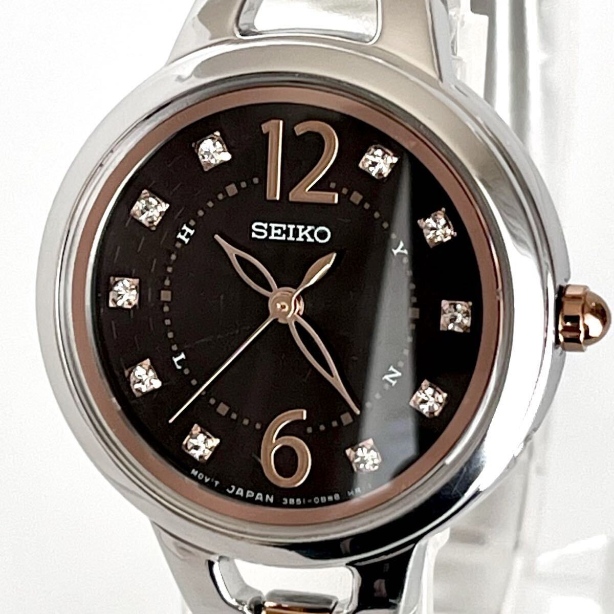 【稼働】磨き済み セイコー SEIKO レディース 腕時計 電波ソーラー 美品 ダークブラウン文字盤 ゴールド s2317