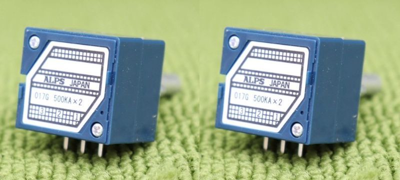 即納 500K 2個 基板おまけ送料無料新品正規品 アルプス ALPS 2連 ボリューム クリックなし RK27 15A 溝軸 操作部25mm Aカーブ