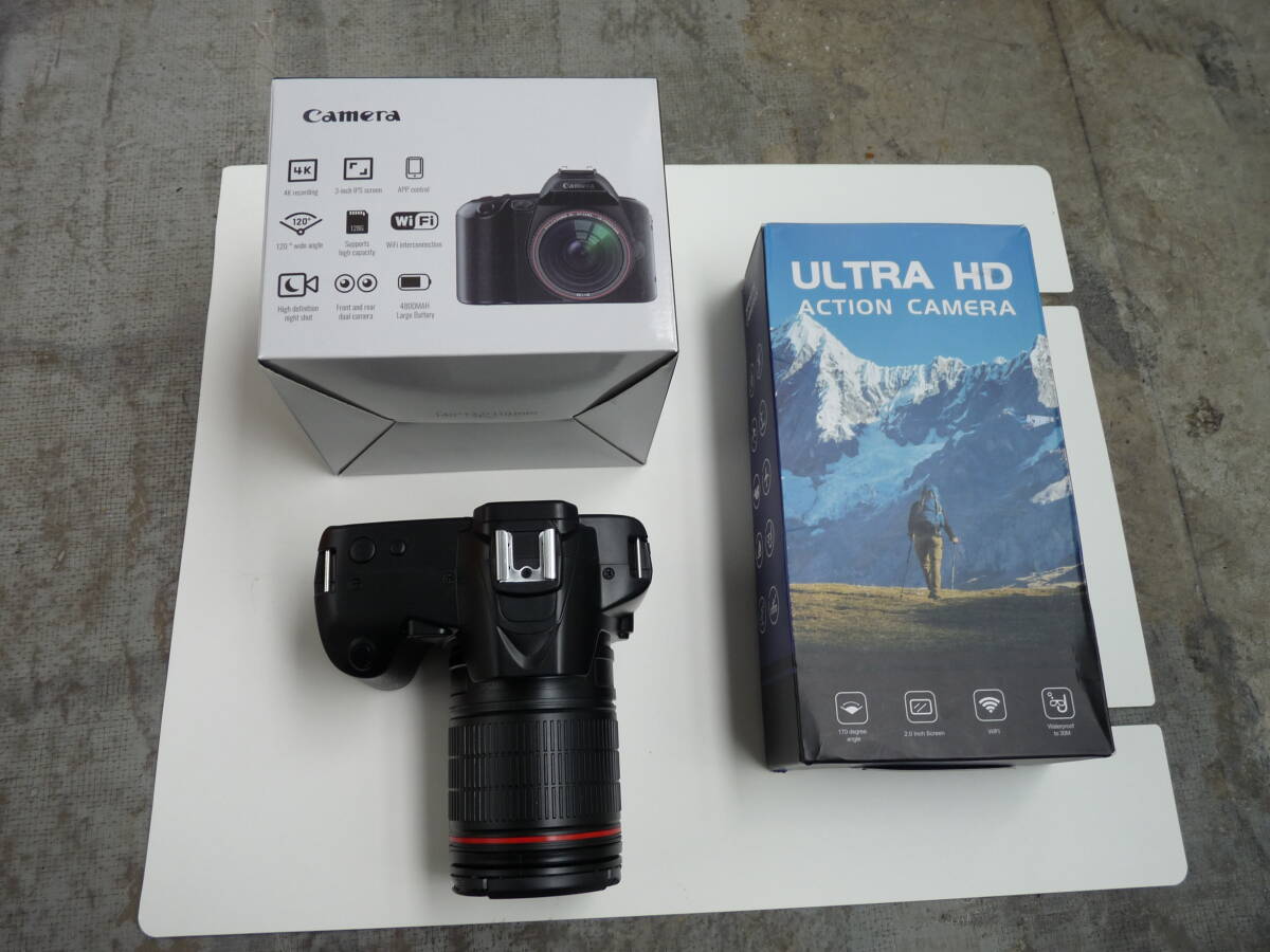 デジタルカメラ 一眼レフ 4K 6400万画素 ビデオカメラ 16倍ズーム 電子手ブレ補正 WIFI対応　おまけアクションカメラ付　１０００円