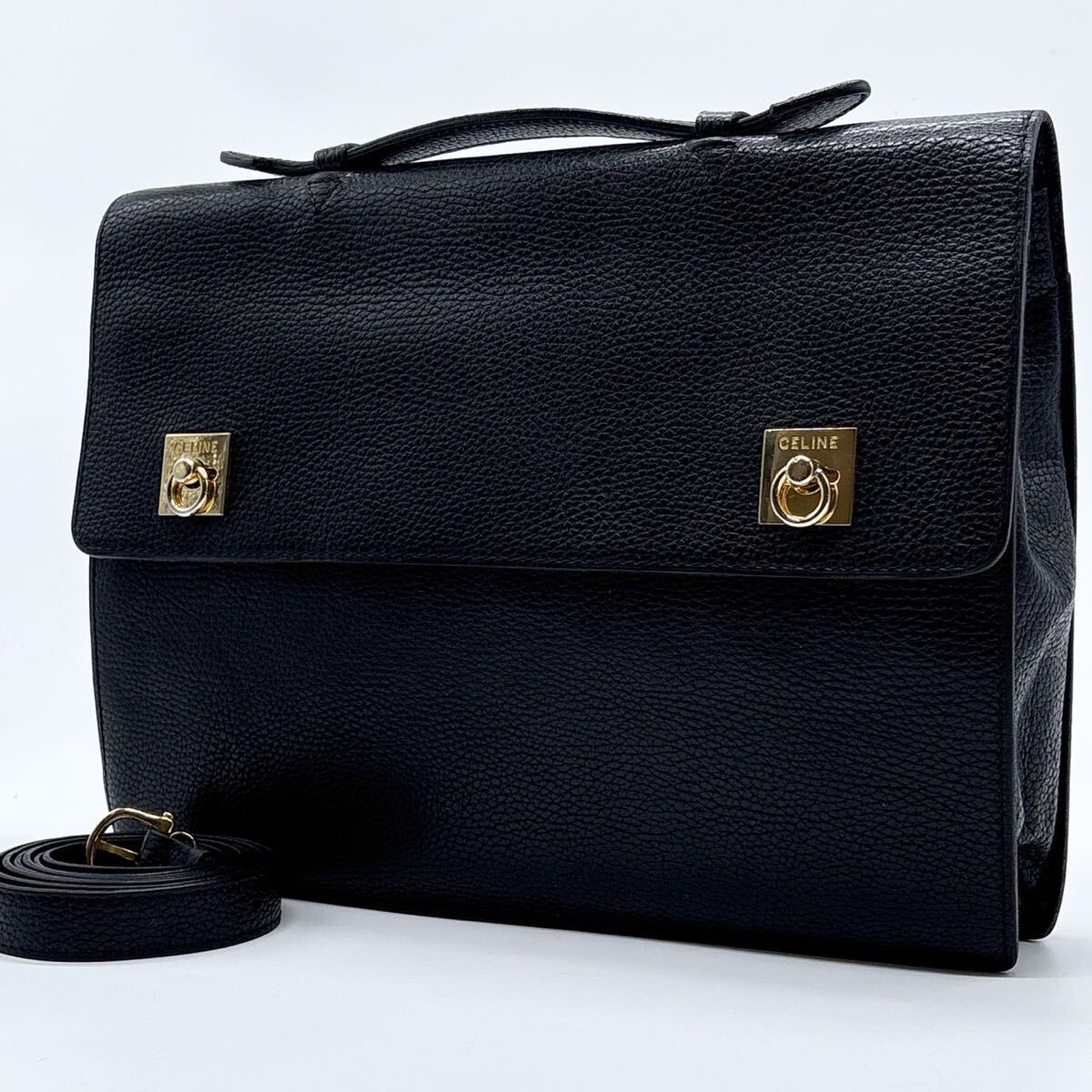 美品 激レア CELINE セリーヌ ヴィンテージ 2way ビジネスバッグ メンズ ブラック 黒 ブリーフケース ショルダー 純正ストラップ