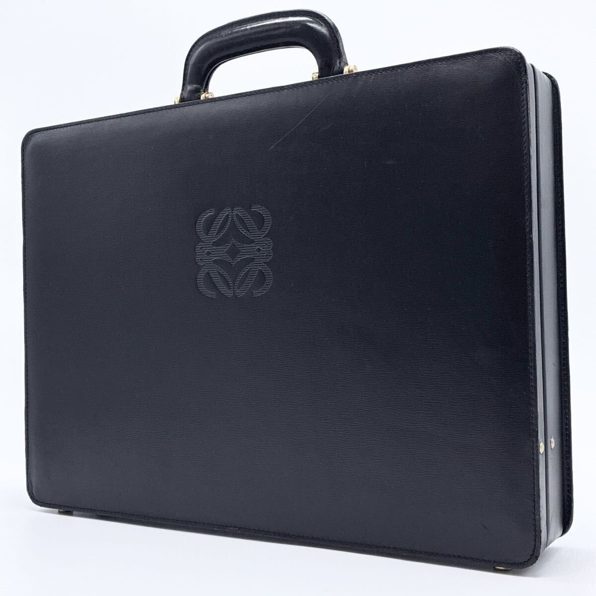 美品 LOEWE ロエベ アナグラム アタッシュケース トランクケース ヴィンテージ レザー ゴールド金具 ブラック ビジネスバッグ メンズ 
