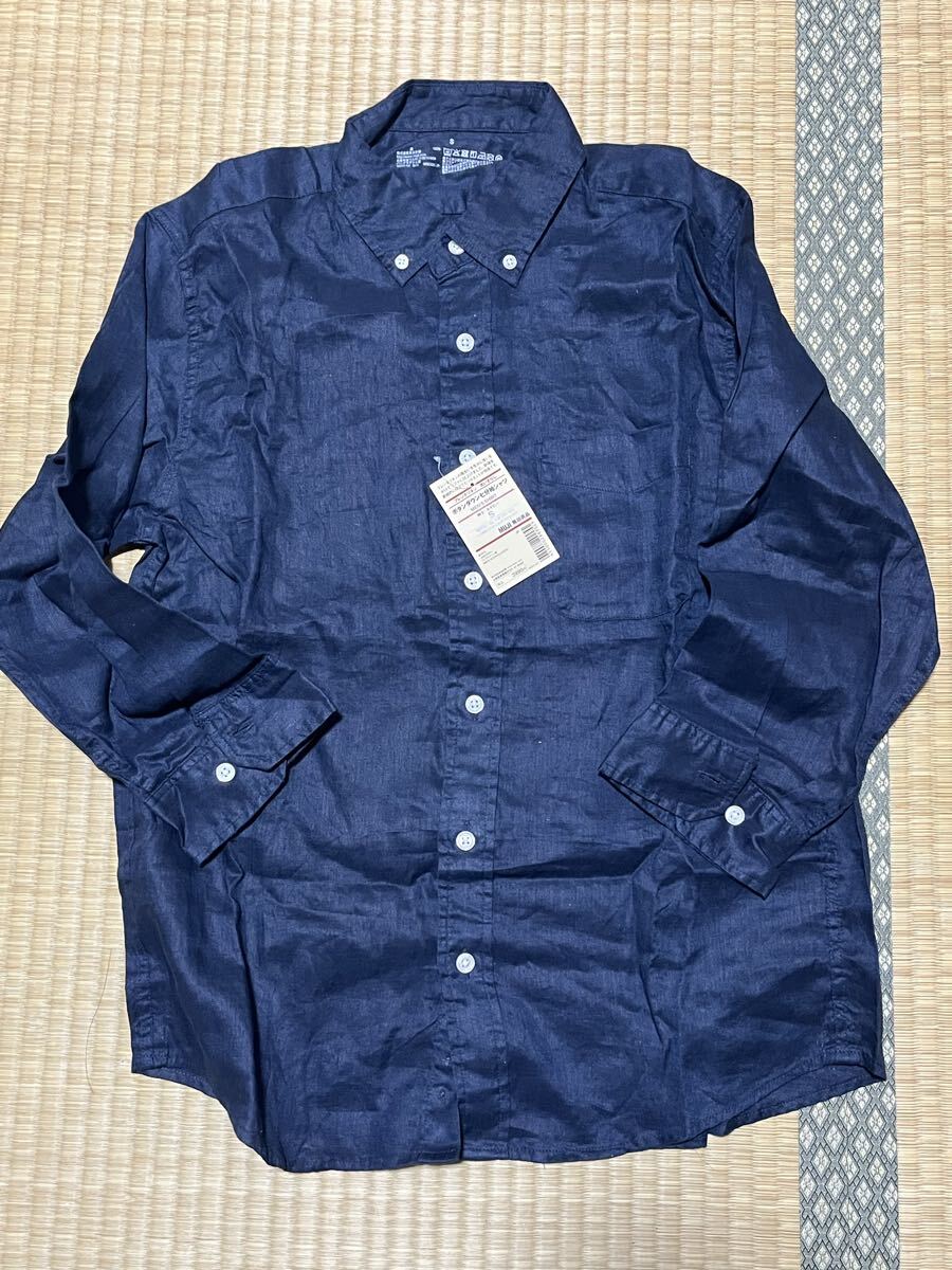 【新品未使用】無印良品 ボタンダウン七分袖シャツ S ネイビー