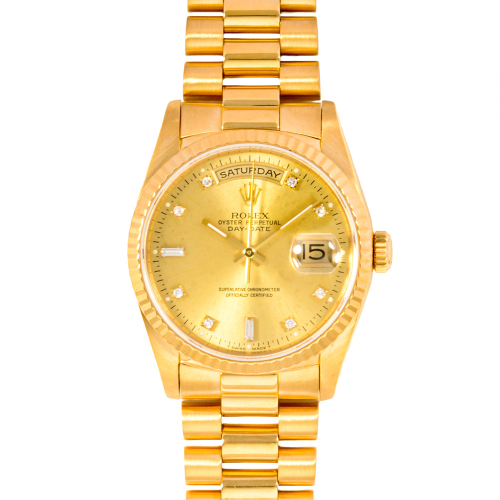 ロレックス ROLEX 18238A デイデイト L番 腕時計 シャンパン文字盤 K18YG 金無垢 130.9g 10P ダイヤインデックス メンズ