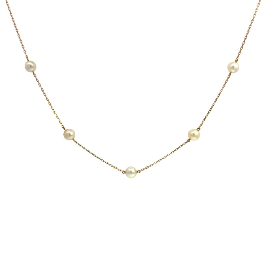 ミキモト MIKIMOTO ステーションネックレス パール4.6mm-6.0mm ネックレス K18YG 3.8g イエローゴールド 真珠9粒 レディース