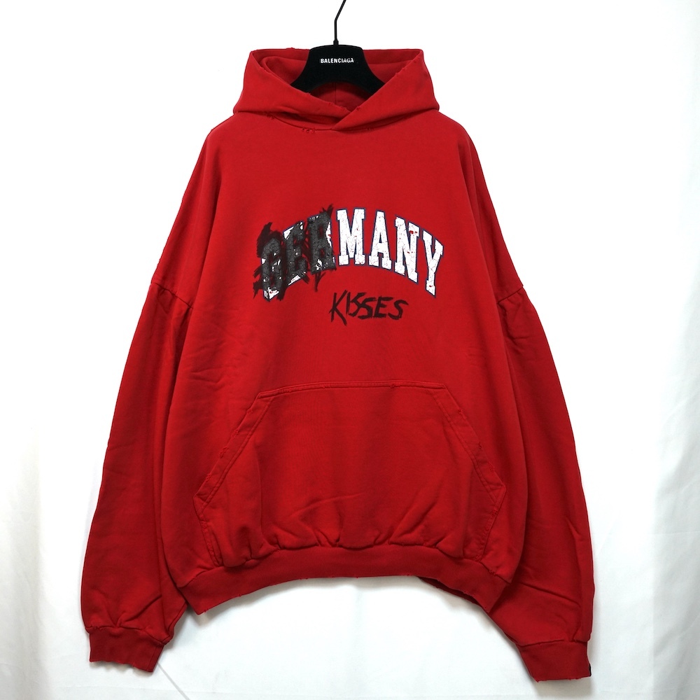 BALENCIAGA バレンシアガ Germany Kisses ジャーマニー キセズ プリント フーディ パーカー レッド サイズ2 761458TPVE3