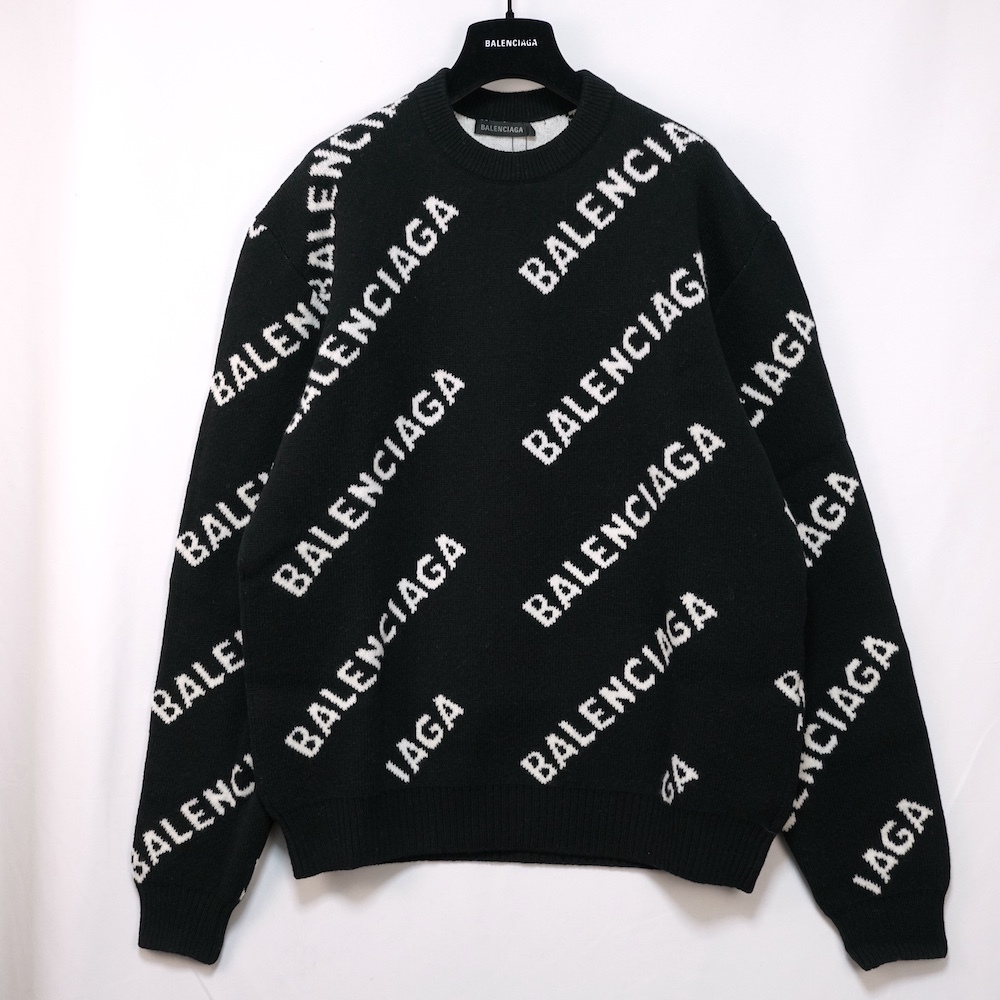 BALENCIAGA バレンシアガ All Over Logo Sweater オールオーバー ロゴ セーター XLサイズ ブラック ホワイト 648433T1567
