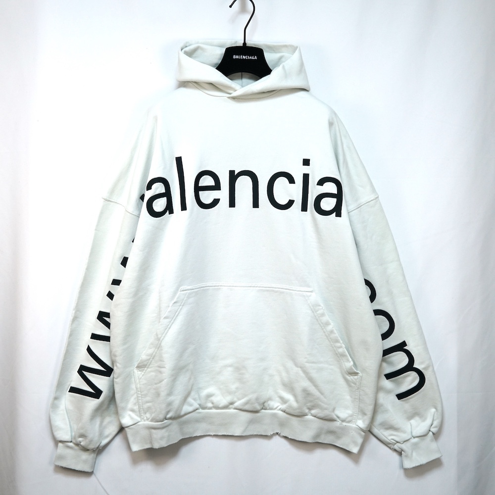 BALENCIAGA バレンシアガ オーバーサイズ ロゴ フーディ パーカー ラージフィット ホワイト サイズ2 739024TOVN9