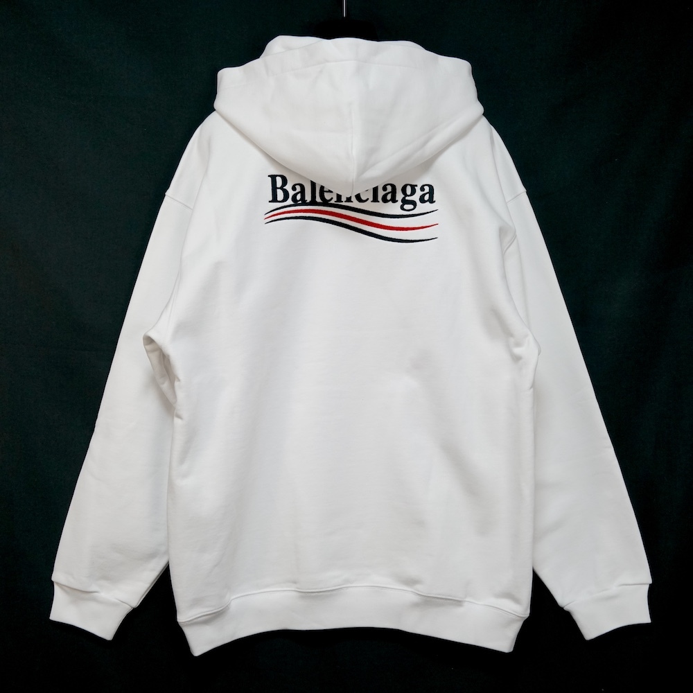 BALENCIAGA Political Campaign Hoodie バレンシアガ ポリティカル キャンペーン ロゴプリント プルオーバーパーカー ホワイト XSサイズ