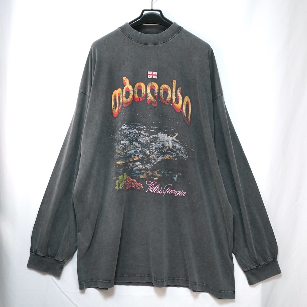 BALENCIAGA バレンシアガ Tbilisi トリビシ ラージフィット ロングスリーブ Tシャツ ウォッシュド加工 ブラック サイズ４ 819022TRVQ7