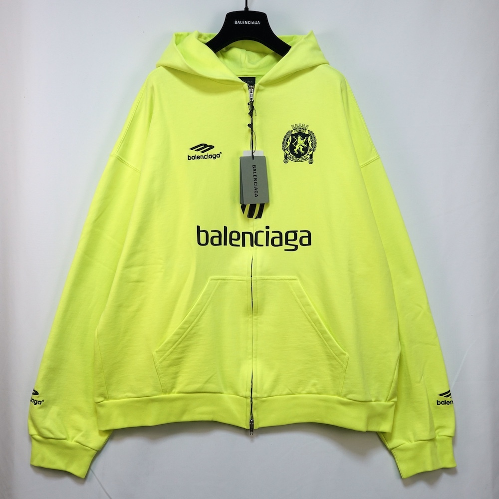 24SS BALENCIAGA Soccer Paris Zip-Hoodie バレンシアガ サッカー ジップ フーディ ジップアップ パーカー アシッドイエロー Sサイズ