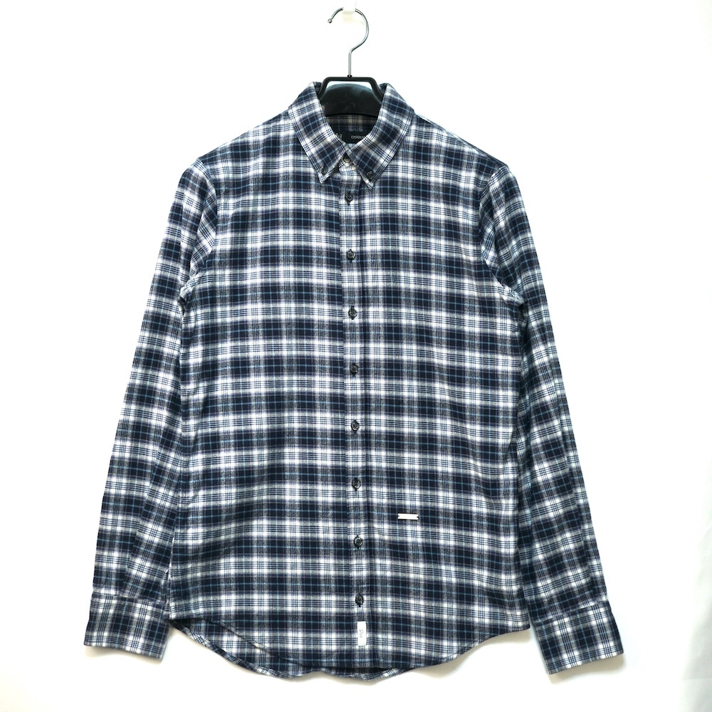 DSQUARED2 ディースクエアード ボタンダウン コットン チェック シャツ ロングスリーブ 44サイズ ブルー S71DL0664 S41991