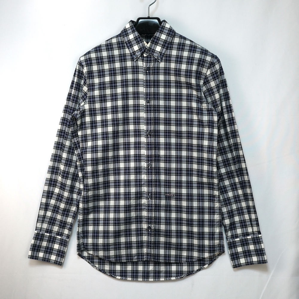 DSQUARED2 ディースクエアード ボタンダウン コットン チェック シャツ ロングスリーブ 42サイズ ブルー S74DL0591 S42419