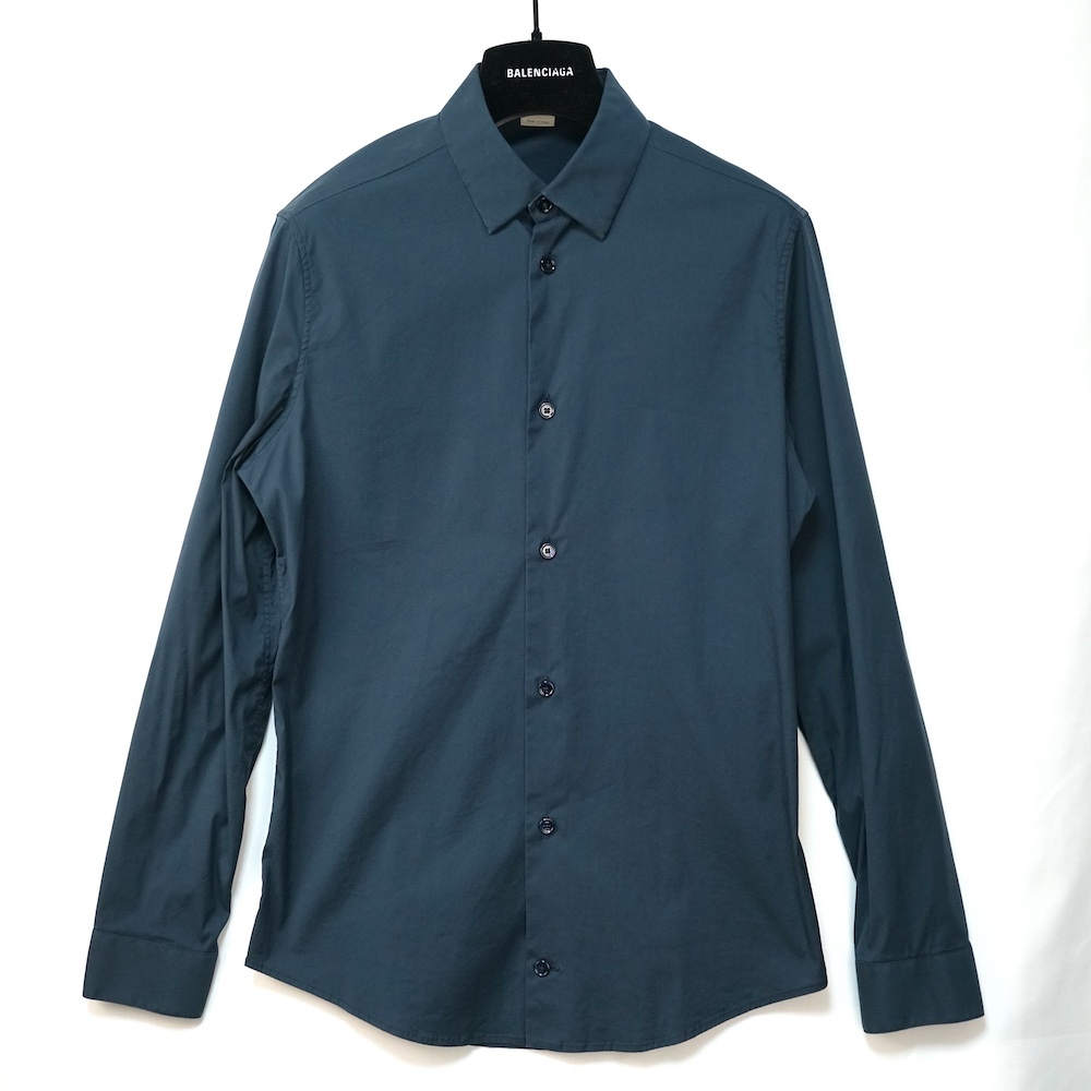 BALENCIAGA バレンシアガ カジュアル ストレッチ シャツ ロングスリーブ コットン ナイロン ポリウレタン 37サイズ ネイビー 301995 TCB09