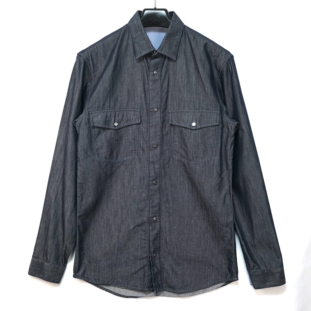 DIOR HOMME ディオールオム デニム シャンブレー シャツ コットン シルク ロングスリーブ インディゴ 37サイズ 533C557Z3465