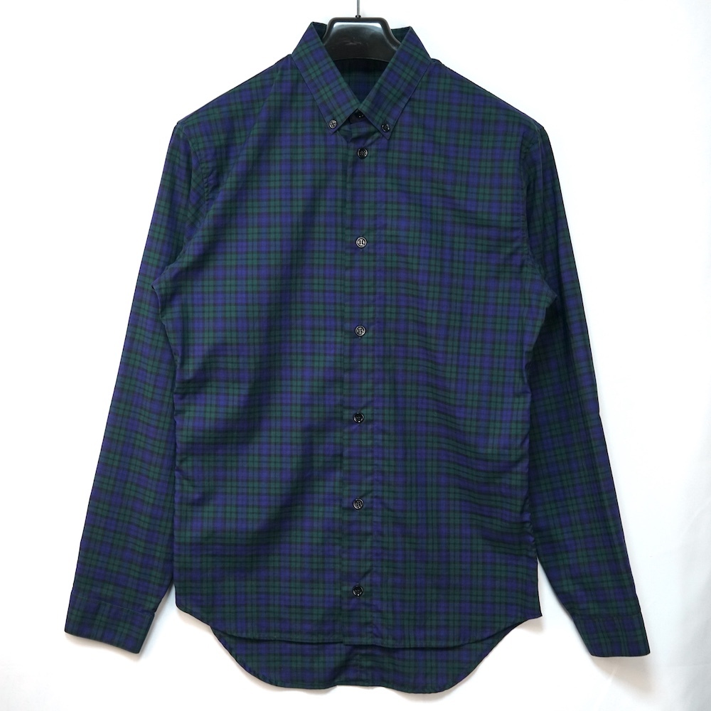 DIOR HOMME ディオールオム ボタンダウン チェック コットン シャツ ロングスリーブ 37サイズ パープル グリーン 533C520A3373