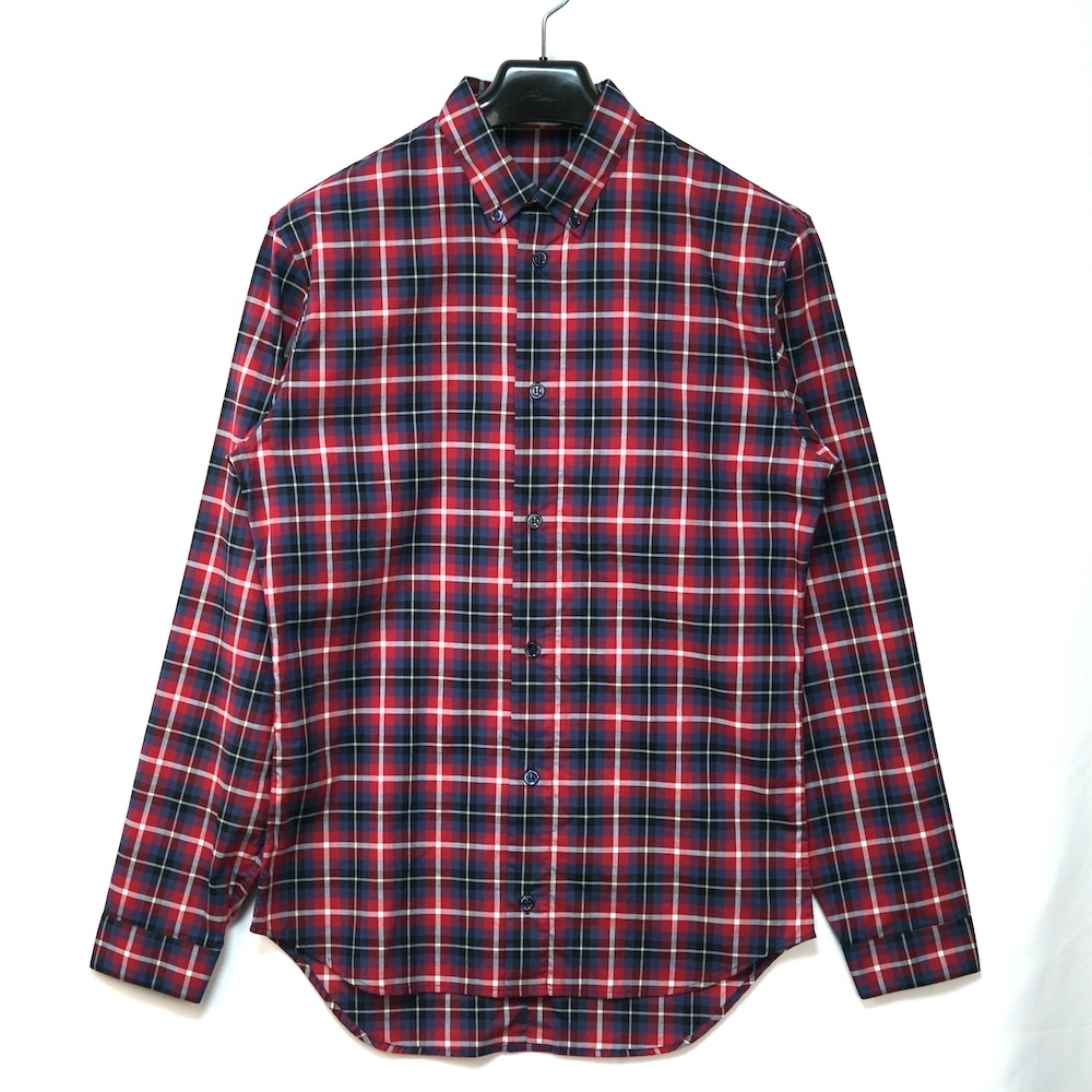 DIOR HOMME ディオールオム チェック コットン ドレス シャツ ロングスリーブ 37サイズ レッド ブルー 533C520A3374