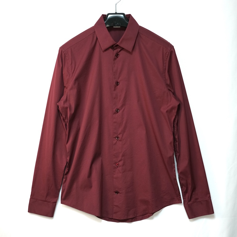 BALENCIAGA バレンシアガ カジュアル ストレッチ シャツ ロングスリーブ コットン ナイロン ポリウレタン 38サイズ ボルドー 301995 TCB09