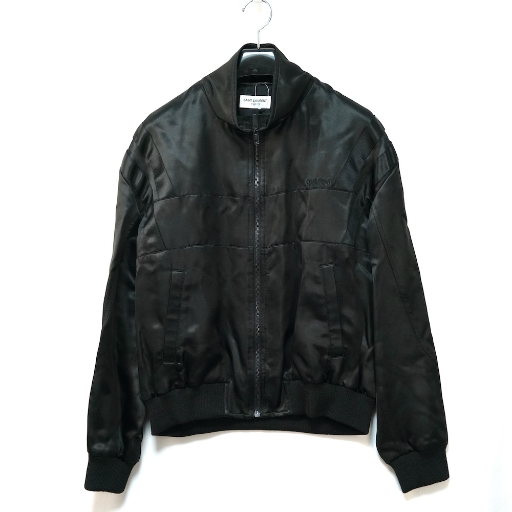 SAINT LAURENT PARIS サンローラン サテン ボンバー ジャケット ブラック 46サイズ レーヨン シルク 779952 Y2D60
