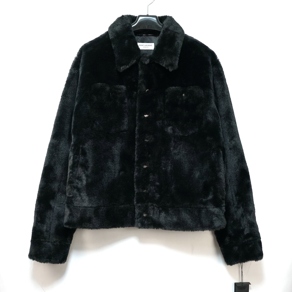 SAINT LAURENT PARIS サンローラン パリ フェイク ファー ジャケット ブラック 48サイズ 713737 Y4F86