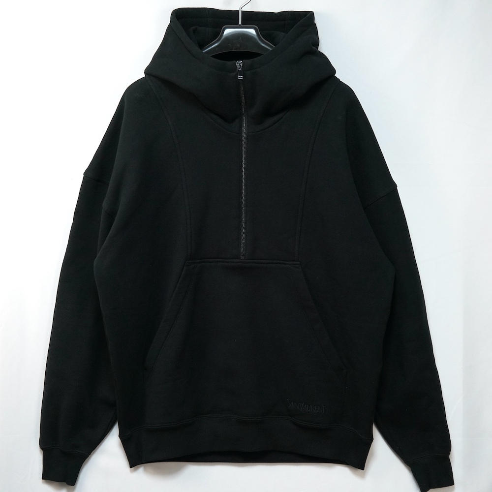 SAINT LAURENT PARIS サンローラン パリ ハーフジップ フーディ パーカー ロゴ エンブロイダリー ブラック Sサイズ 裏起毛 802136Y36SW
