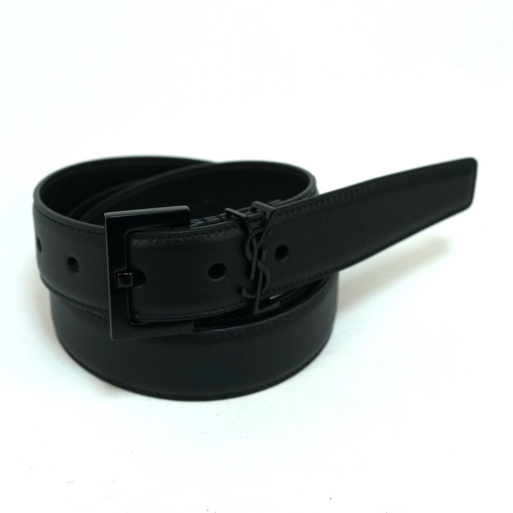 SAINT LAURENT PARIS サンローラン パリ YSL ロゴ カサンドラ グレインカーフ ベルト 30MM ブラック 90サイズ 634437
