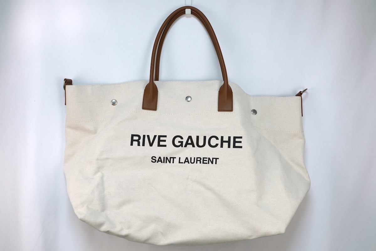 SAINT LAURENT PARIS サンローラン パリ Men's マキシ リヴゴーシュ キャンバス トート バッグ オフホワイト ブラウン 685543