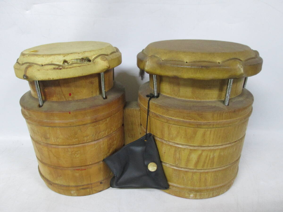 【0312h A2431】 ウッドボンゴ ボンゴ 打楽器 民族楽器 太鼓 楽器 木製 音楽 パーカッション メーカー不明 中古 