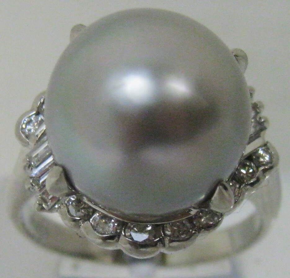 【東京 谷中 質屋おぢさん】美品Pt900プラチナ リング指輪 パール13ｍｍ 南洋真珠 ダイヤ0.66ct